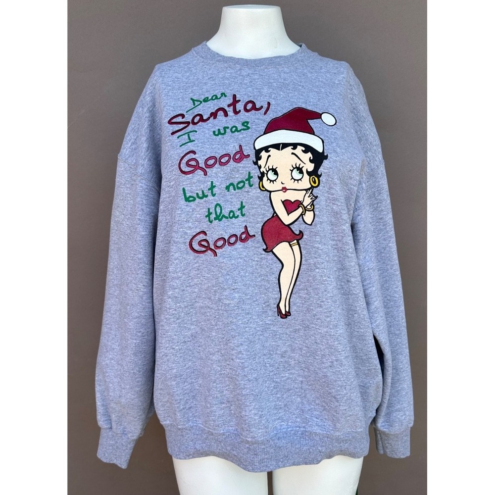 Betty Boop Sweatshirt XL Gray Pullover Dear Santa Christmas Holiday 2004 Glam